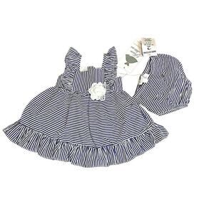 Rare Editions 2pc Blue Striped‎ Sleeveless Dress Bloomers 3-6 months NWT Cottage
